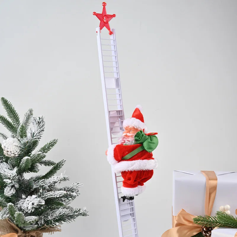 Electric Climbing Ladder Santa Claus with Music & LED Light, Xmas Tree Decorations Hanging Christmas Ornaments Home Decor