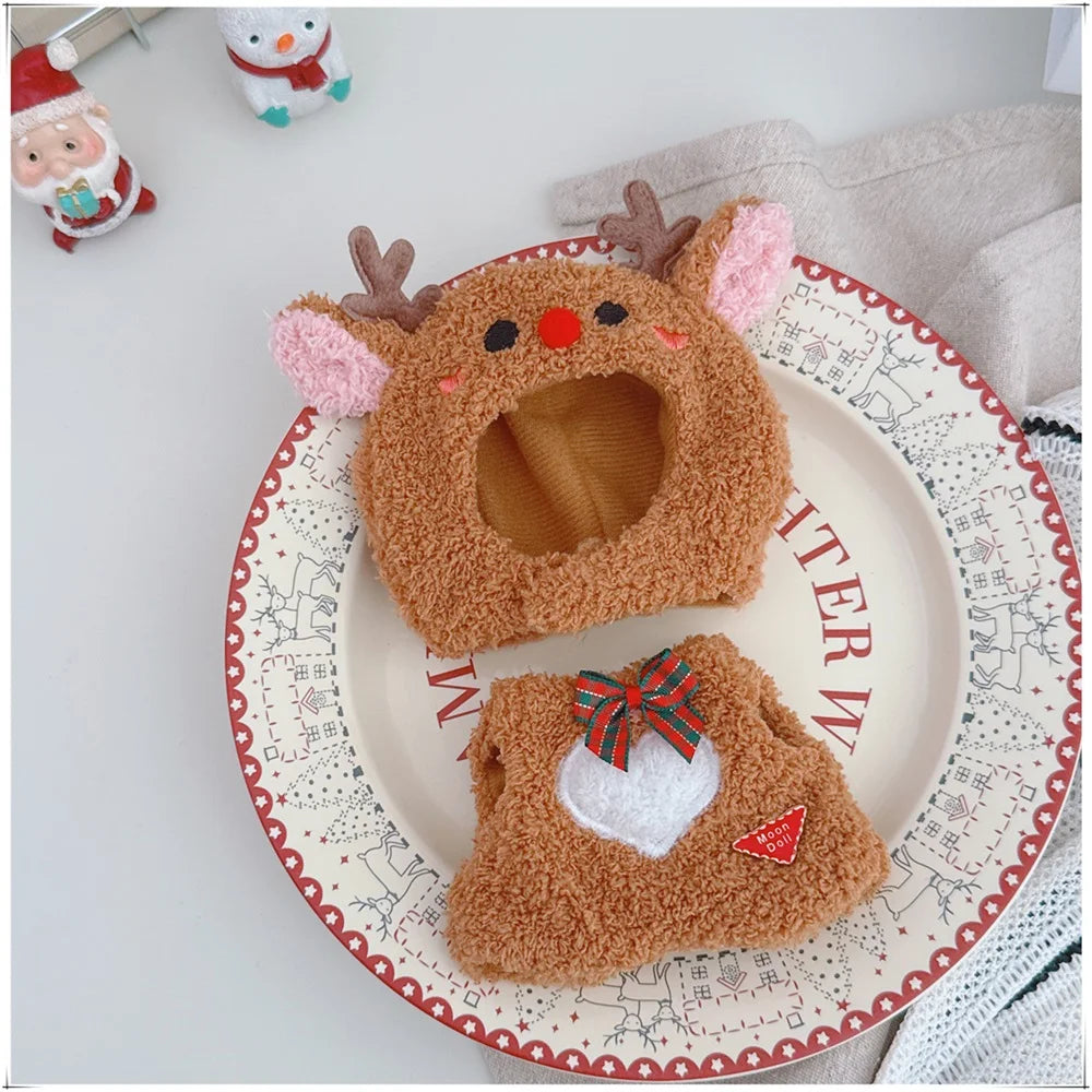 15cm Cotton Doll Christmas Outfit Set Headcover Onesuit Cute Reindeer Snowman Costume for 17cm Labubu Clothes Dress Up Toy