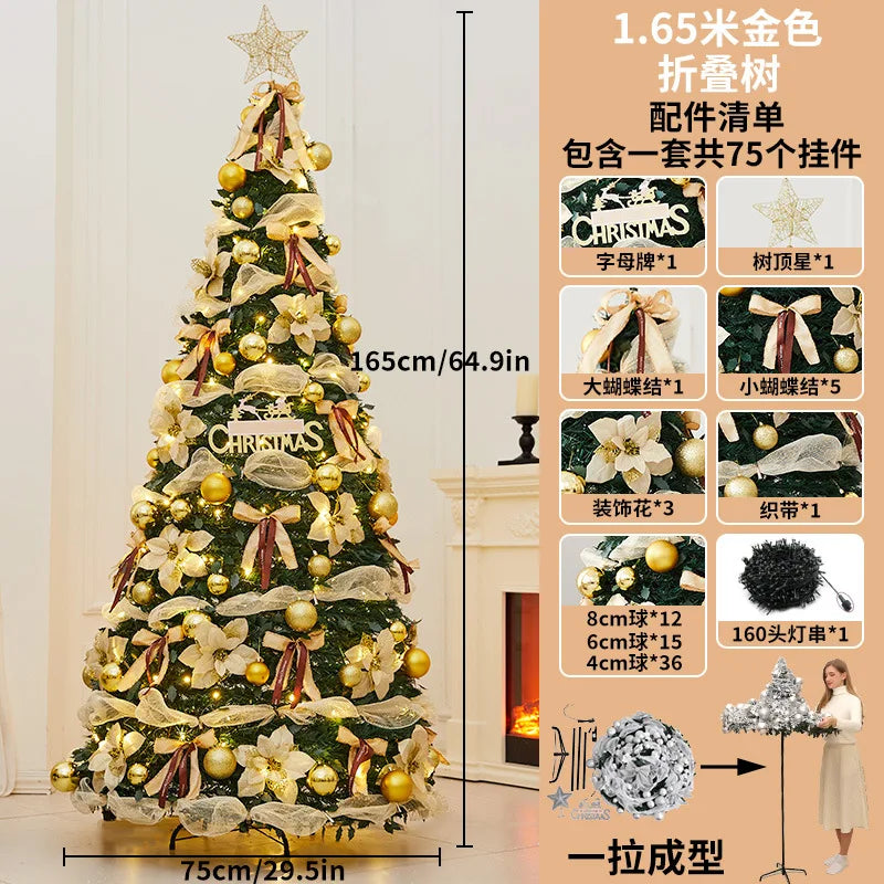 Snow Flocked Christmas Tree with Ornaments & Star Topper, 6ft/7ft/8ft Artificial Xmas Tree for Home Party Holiday Decoration
