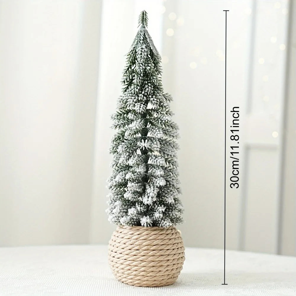 1pc artificial mini Christmas tree, hemp rope bottom basin Christmas tree, winter craft decoration,for home desktop decoration