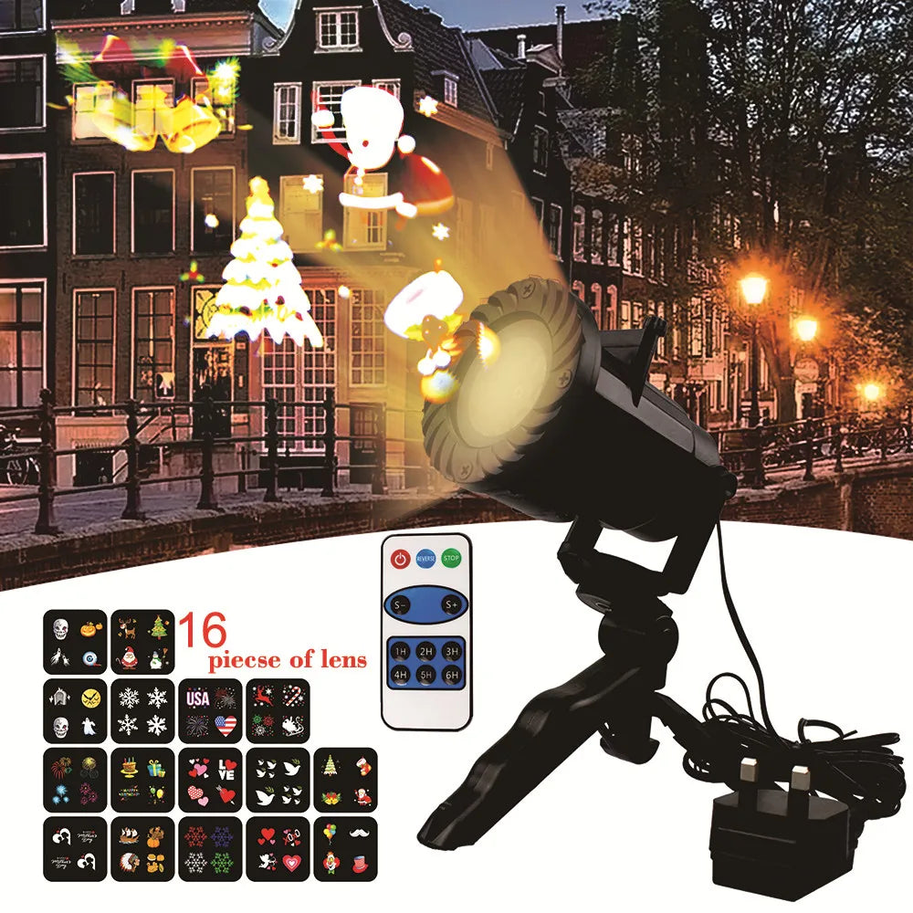 DACHAN 16 Patterns IP65 LED Christmas Laser Snowflake Projector Light For Indoor Outdoor Xmas Disco Lights Home Party Decoration