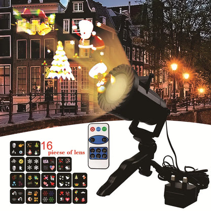 DACHAN 16 Patterns IP65 LED Christmas Laser Snowflake Projector Light For Indoor Outdoor Xmas Disco Lights Home Party Decoration