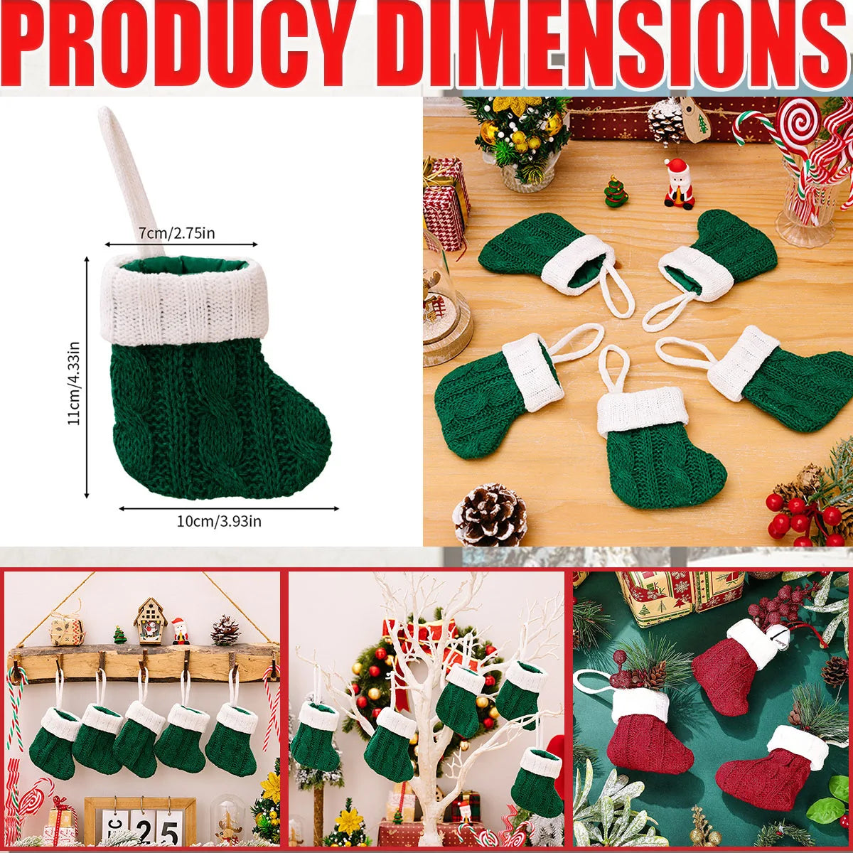 5/10Pcs Mini Christmas Stockings Knitted Xmas Hanging Socks Tree Felt Pendent Crafts Kids Favor Home Party Decor Supplies