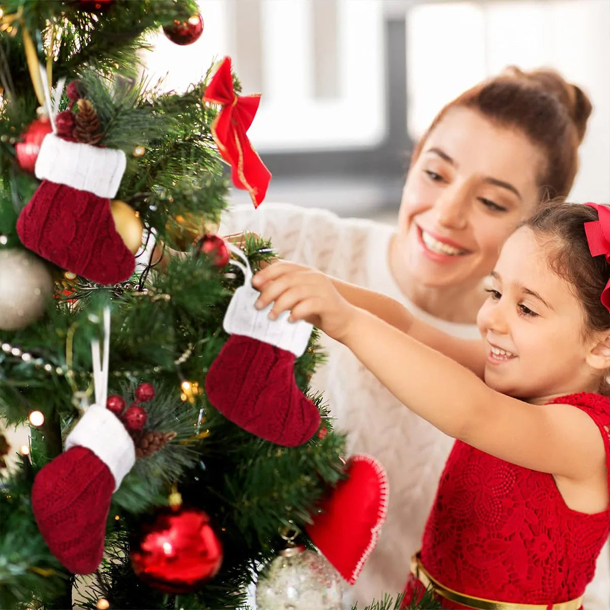 5/10Pcs Mini Christmas Stockings Knitted Xmas Hanging Socks Tree Felt Pendent Crafts Kids Favor Home Party Decor Supplies