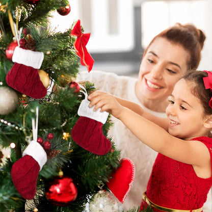 5/10Pcs Mini Christmas Stockings Knitted Xmas Hanging Socks Tree Felt Pendent Crafts Kids Favor Home Party Decor Supplies