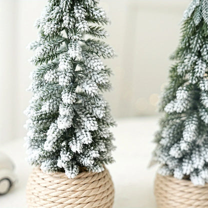 1pc artificial mini Christmas tree, hemp rope bottom basin Christmas tree, winter craft decoration,for home desktop decoration