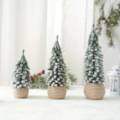 1pc artificial mini Christmas tree, hemp rope bottom basin Christmas tree, winter craft decoration,for home desktop decoration