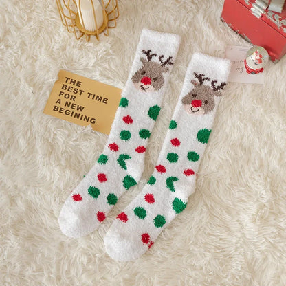 Christmas Socks Women Coral Fleece Winter Socks Thickened Knee High Long Tube Stockings Leg Warmer Calf Socks for Girls