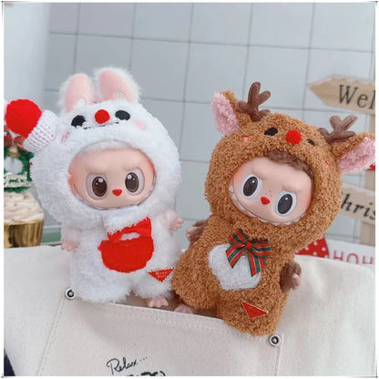 15cm Cotton Doll Christmas Outfit Set Headcover Onesuit Cute Reindeer Snowman Costume for 17cm Labubu Clothes Dress Up Toy