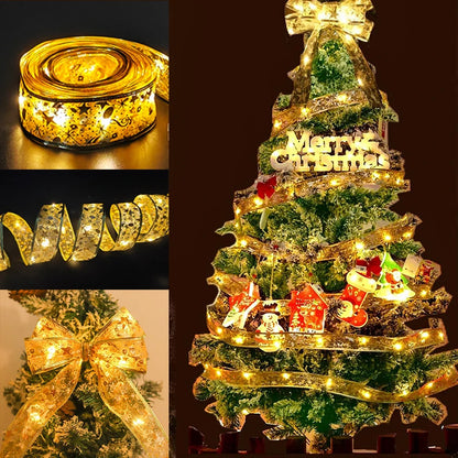 1-10M Christmas luminous lights decoration golden Ribbon Fairy String Lights for Home Party Christmas tree supplies decor