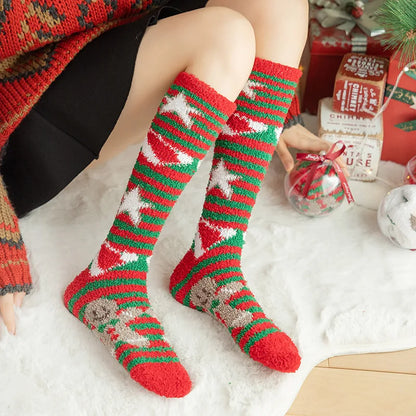 Christmas Socks Women Coral Fleece Winter Socks Thickened Knee High Long Tube Stockings Leg Warmer Calf Socks for Girls