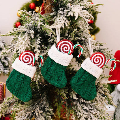 5/10Pcs Mini Christmas Stockings Knitted Xmas Hanging Socks Tree Felt Pendent Crafts Kids Favor Home Party Decor Supplies