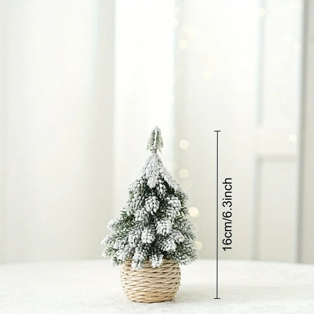 1pc artificial mini Christmas tree, hemp rope bottom basin Christmas tree, winter craft decoration,for home desktop decoration