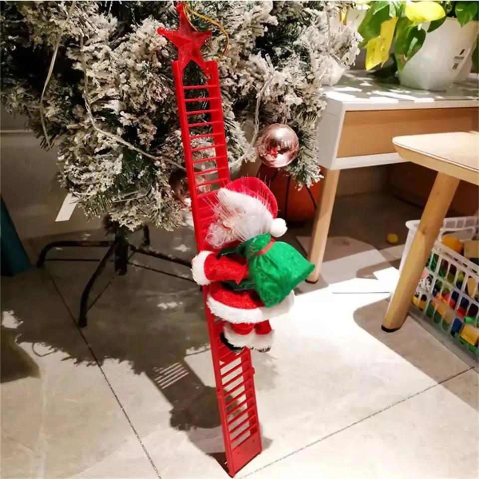 Electric Climbing Ladder Santa Claus with Music & LED Light, Xmas Tree Decorations Hanging Christmas Ornaments Tree Decor