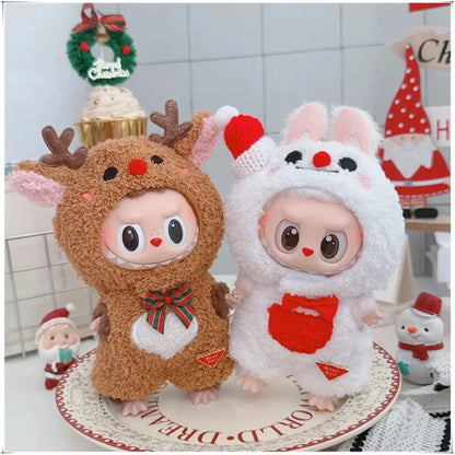 15cm Cotton Doll Christmas Outfit Set Headcover Onesuit Cute Reindeer Snowman Costume for 17cm Labubu Clothes Dress Up Toy