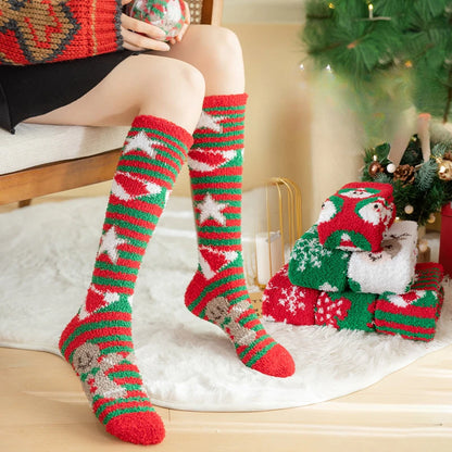 Christmas Socks Women Coral Fleece Winter Socks Thickened Knee High Long Tube Stockings Leg Warmer Calf Socks for Girls