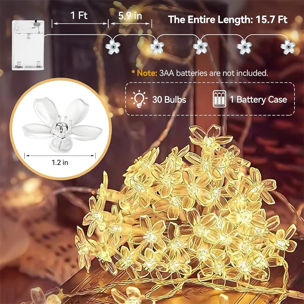2025 USB Rome Decoration Flower LED String Lights Indoor Party Atmosphere Home Battery Flower Fairy Lights Curtains 465