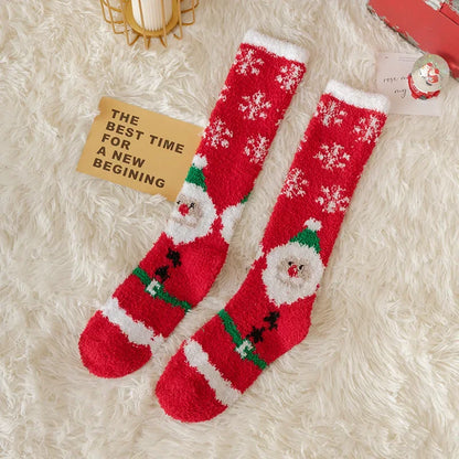 Christmas Socks Women Coral Fleece Winter Socks Thickened Knee High Long Tube Stockings Leg Warmer Calf Socks for Girls