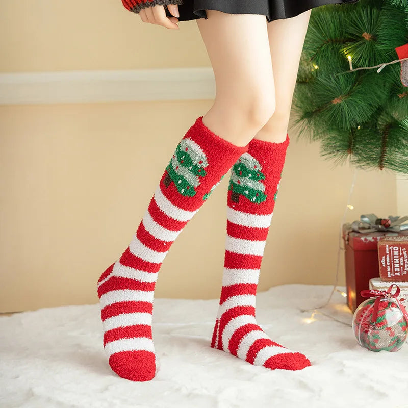 Christmas Socks Women Coral Fleece Winter Socks Thickened Knee High Long Tube Stockings Leg Warmer Calf Socks for Girls