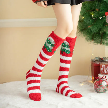Christmas Socks Women Coral Fleece Winter Socks Thickened Knee High Long Tube Stockings Leg Warmer Calf Socks for Girls