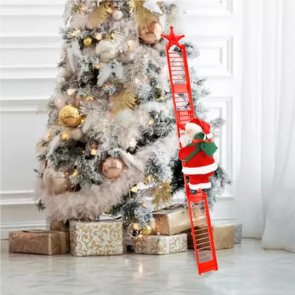 Electric Climbing Ladder Santa Claus with Music & LED Light, Xmas Tree Decorations Hanging Christmas Ornaments Home Decor