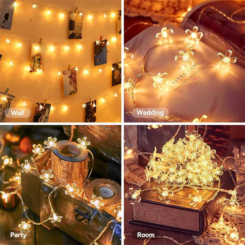 2025 USB Rome Decoration Flower LED String Lights Indoor Party Atmosphere Home Battery Flower Fairy Lights Curtains 465