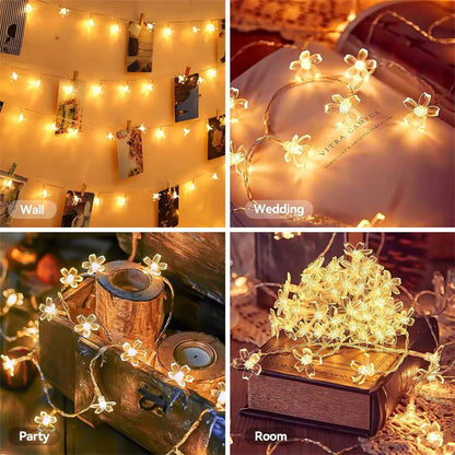 2025 USB Rome Decoration Flower LED String Lights Indoor Party Atmosphere Home Battery Flower Fairy Lights Curtains 465