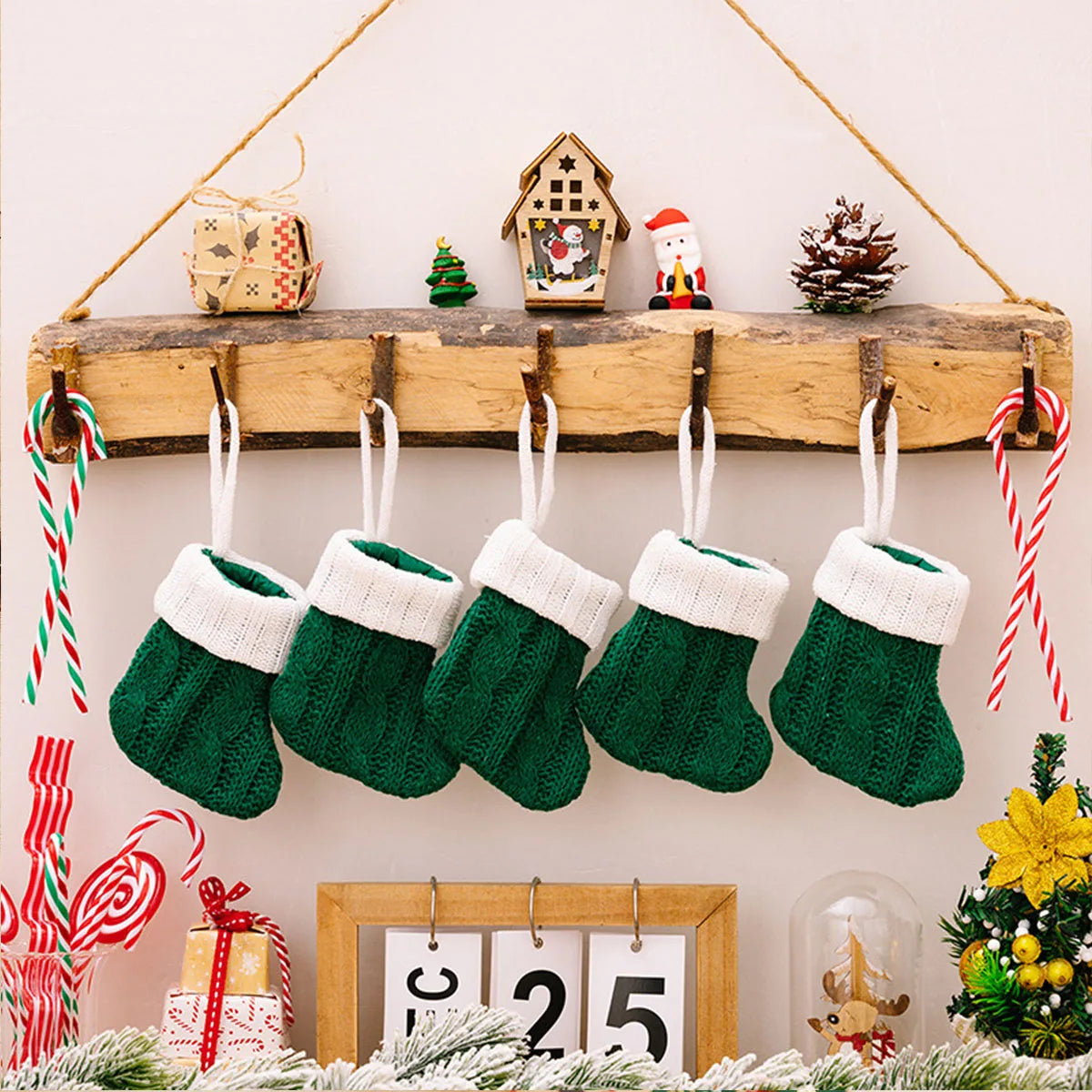 5/10Pcs Mini Christmas Stockings Knitted Xmas Hanging Socks Tree Felt Pendent Crafts Kids Favor Home Party Decor Supplies
