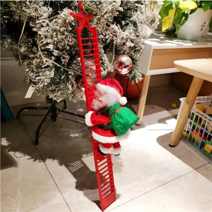 Electric Climbing Ladder Santa Claus with Music & LED Light, Xmas Tree Decorations Hanging Christmas Ornaments Home Decor