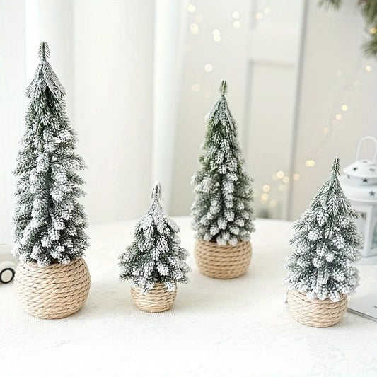 1pc artificial mini Christmas tree, hemp rope bottom basin Christmas tree, winter craft decoration,for home desktop decoration