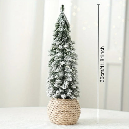 1pc artificial mini Christmas tree, hemp rope bottom basin Christmas tree, winter craft decoration,for home desktop decoration