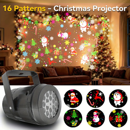 LED Christmas Snowflake Laser Projector Lights 16 Rotating Patterns USB Plug-in Holiday Decor for Christmas New Year Party