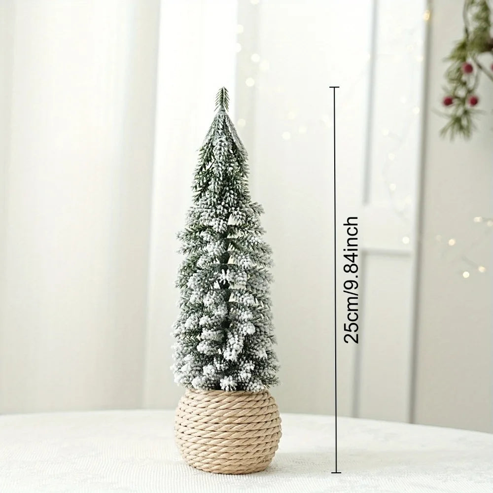 1pc artificial mini Christmas tree, hemp rope bottom basin Christmas tree, winter craft decoration,for home desktop decoration