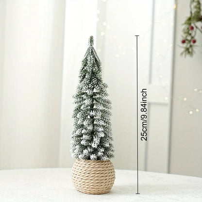 1pc artificial mini Christmas tree, hemp rope bottom basin Christmas tree, winter craft decoration,for home desktop decoration