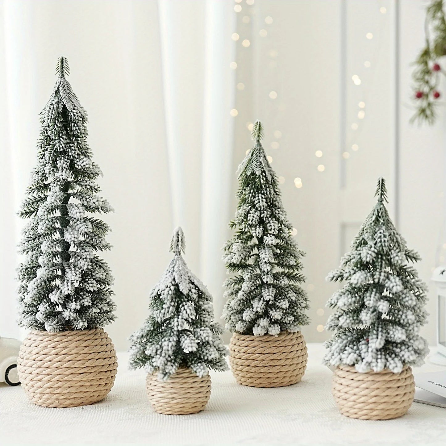 1pc artificial mini Christmas tree, hemp rope bottom basin Christmas tree, winter craft decoration,for home desktop decoration