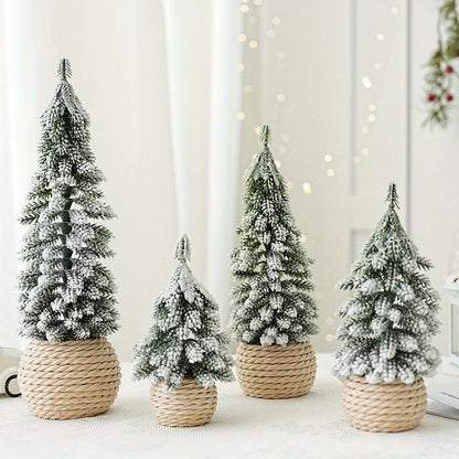 1pc artificial mini Christmas tree, hemp rope bottom basin Christmas tree, winter craft decoration,for home desktop decoration