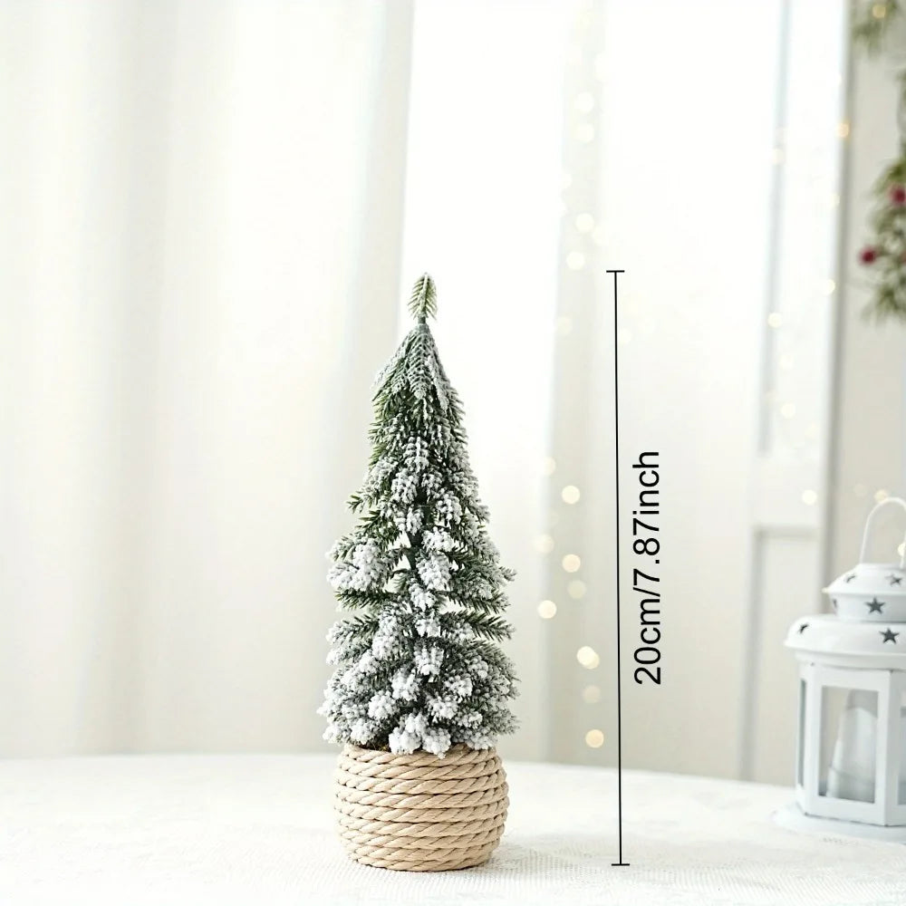 1pc artificial mini Christmas tree, hemp rope bottom basin Christmas tree, winter craft decoration,for home desktop decoration