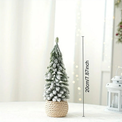 1pc artificial mini Christmas tree, hemp rope bottom basin Christmas tree, winter craft decoration,for home desktop decoration