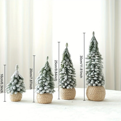 1pc artificial mini Christmas tree, hemp rope bottom basin Christmas tree, winter craft decoration,for home desktop decoration