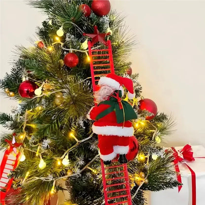 Electric Climbing Ladder Santa Claus with Music & LED Light, Xmas Tree Decorations Hanging Christmas Ornaments Home Decor