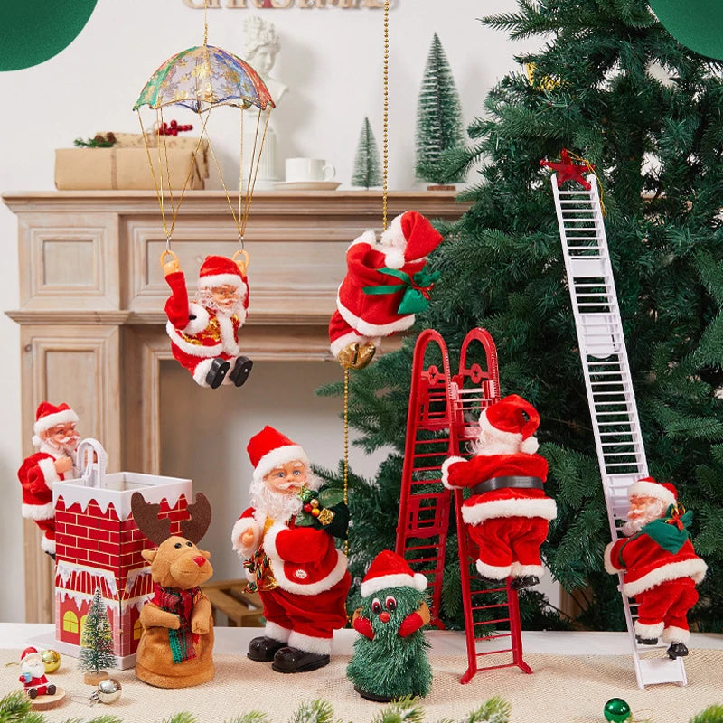 Electric Climbing Ladder Music Santa Claus Christmas Ornament Decoration For Home Christmas Tree Hanging Decor New Year Gift