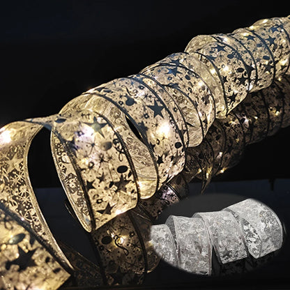 1-10M Christmas luminous lights decoration golden Ribbon Fairy String Lights for Home Party Christmas tree supplies decor