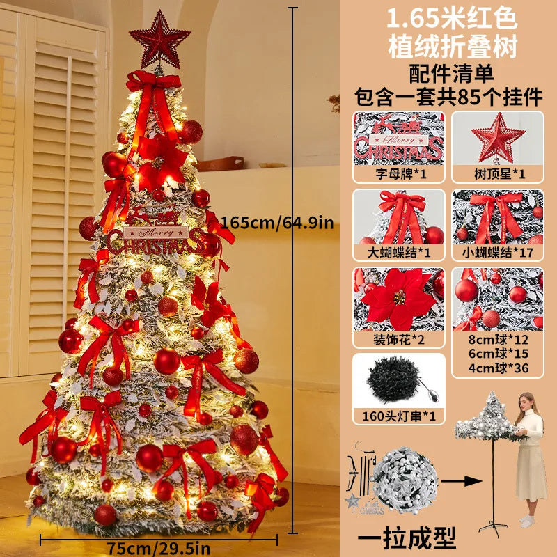 Snow Flocked Christmas Tree with Ornaments & Star Topper, 6ft/7ft/8ft Artificial Xmas Tree for Home Party Holiday Decoration