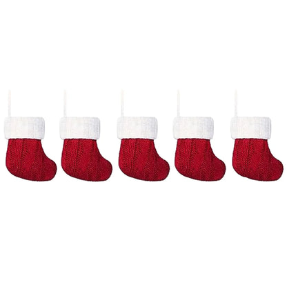 5/10Pcs Mini Christmas Stockings Knitted Xmas Hanging Socks Tree Felt Pendent Crafts Kids Favor Home Party Decor Supplies