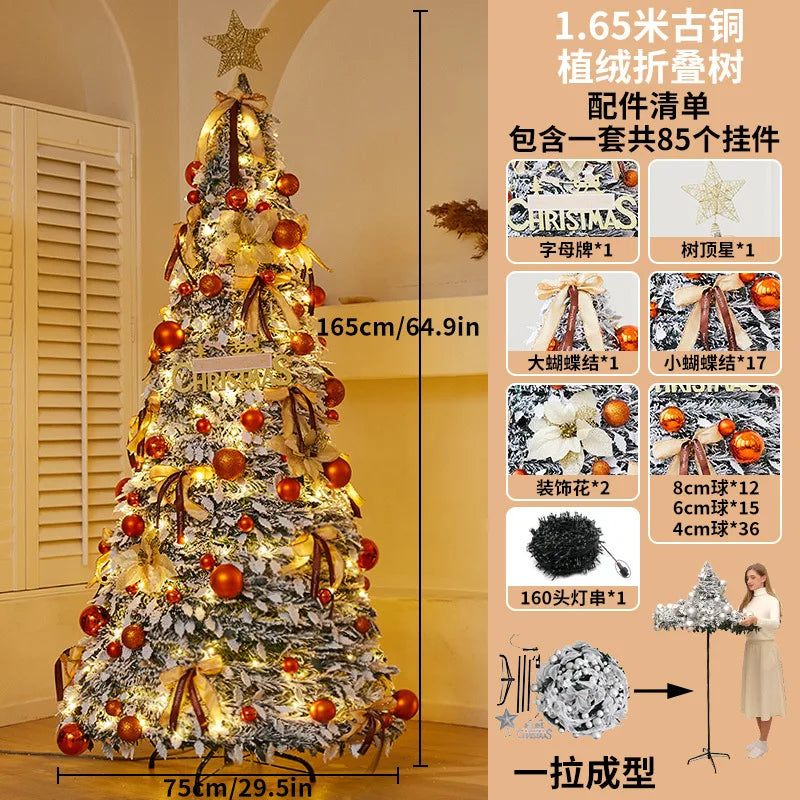 Snow Flocked Christmas Tree with Ornaments & Star Topper, 6ft/7ft/8ft Artificial Xmas Tree for Home Party Holiday Decoration