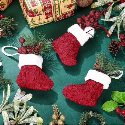 5/10Pcs Mini Christmas Stockings Knitted Xmas Hanging Socks Tree Felt Pendent Crafts Kids Favor Home Party Decor Supplies