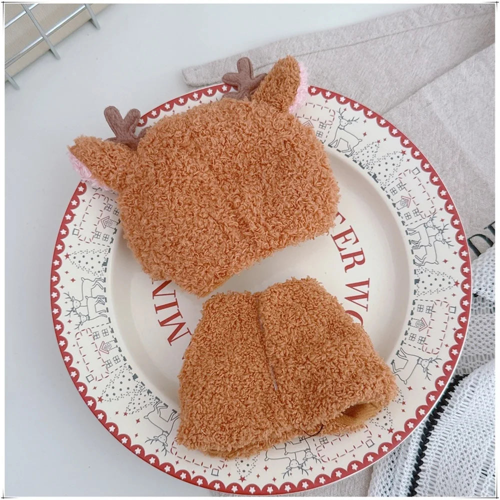 15cm Cotton Doll Christmas Outfit Set Headcover Onesuit Cute Reindeer Snowman Costume for 17cm Labubu Clothes Dress Up Toy