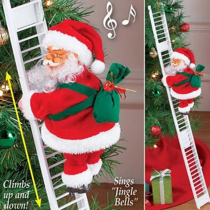 Electric Climbing Ladder Santa Claus with Music & LED Light, Xmas Tree Decorations Hanging Christmas Ornaments Tree Decor