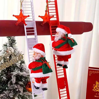 Electric Climbing Ladder Santa Claus with Music & LED Light, Xmas Tree Decorations Hanging Christmas Ornaments Tree Decor