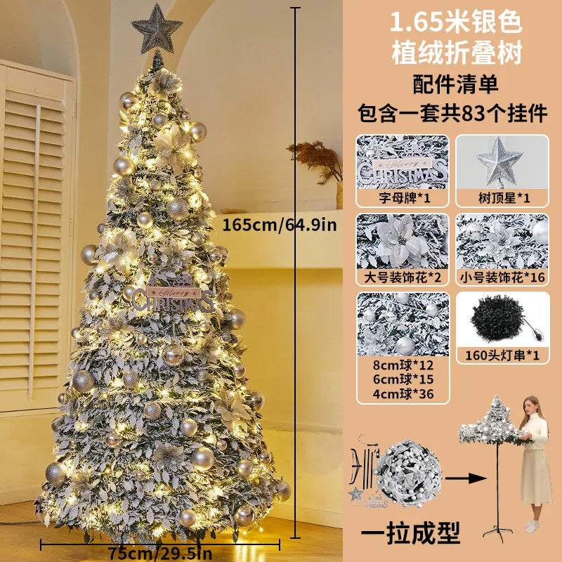 Snow Flocked Christmas Tree with Ornaments & Star Topper, 6ft/7ft/8ft Artificial Xmas Tree for Home Party Holiday Decoration